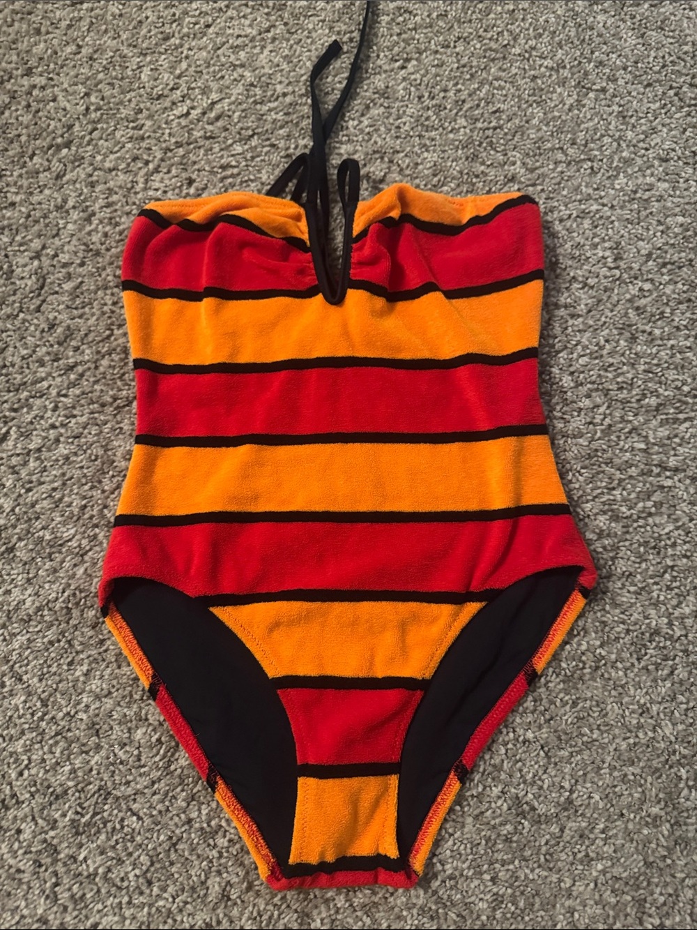 SOLID & STRIPED Red and Orange Striped Terry Hooded Cover-Up